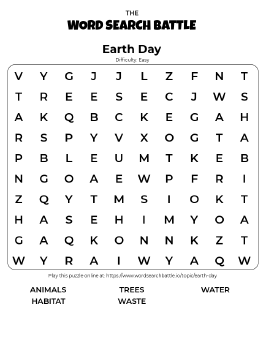 Printable Earth Day Word Search Preview