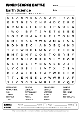 Printable Earth Science Word Search