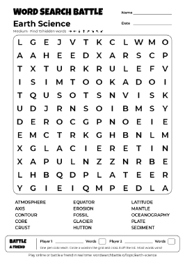 Printable Earth Science Word Search
