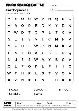 Printable Earthquakes Word Search