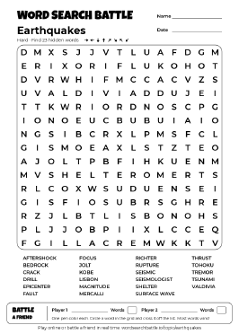 Printable Earthquakes Word Search