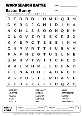 Printable Easter Bunny Word Search Preview