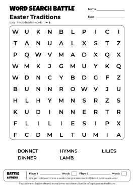 Printable Easy Easter Traditions Word Search