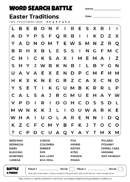 Printable Hard Easter Traditions Word Search