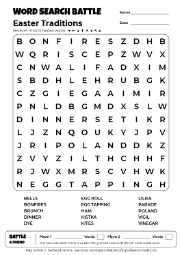 Printable Easter Traditions Word Search Preview