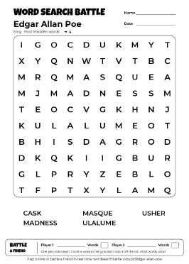 Printable Easy Edgar Allan Poe Word Search
