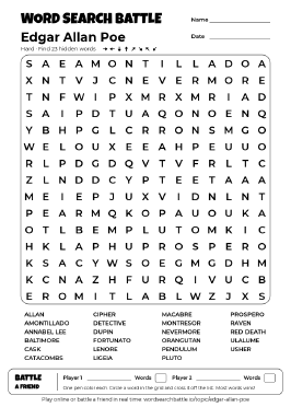 Printable Hard Edgar Allan Poe Word Search