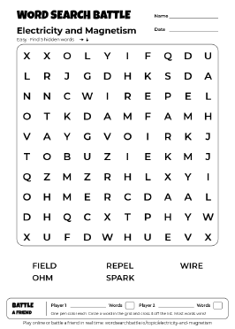 Printable Electricity and Magnetism Word Search