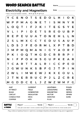 Printable Electricity and Magnetism Word Search