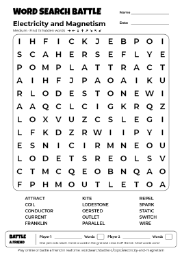 Printable Electricity and Magnetism Word Search Preview