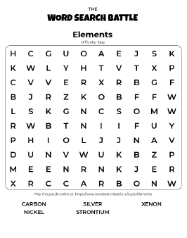 Printable Elements Word Search