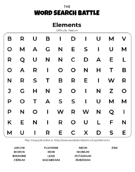 Printable Elements Word Search