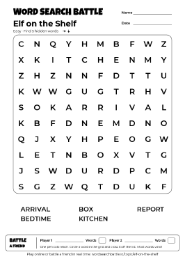 Printable Easy Elf on the Shelf Word Search