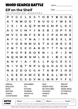 Printable Hard Elf on the Shelf Word Search