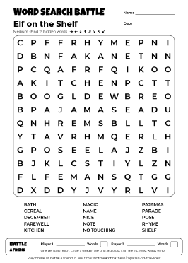Printable Medium Elf on the Shelf Word Search