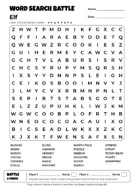 Printable Elf Word Search