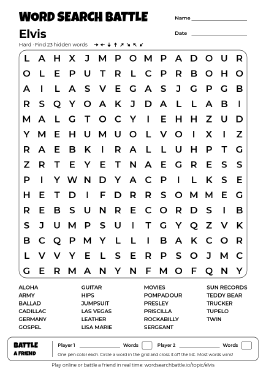 Printable Elvis Word Search