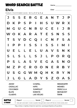 Printable Elvis Word Search