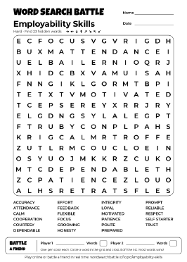 Printable Employability Skills Word Search