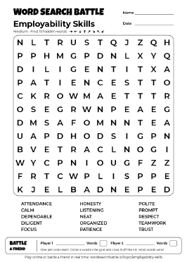 Printable Employability Skills Word Search Preview