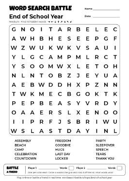Printable Medium End of School Year Word Search