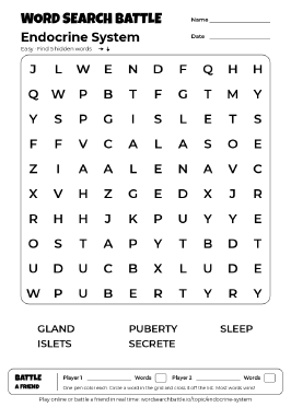 Printable Easy Endocrine System Word Search