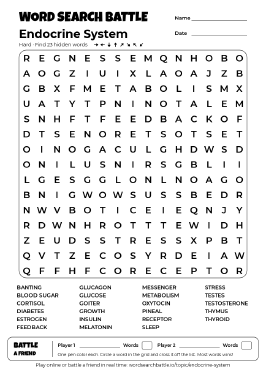 Printable Endocrine System Word Search