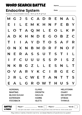 Printable Medium Endocrine System Word Search