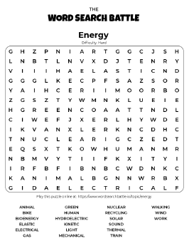 Printable Energy Word Search