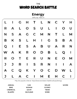 Printable Energy Word Search Printable Energy Word Search