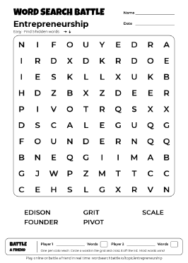 Printable Easy Entrepreneurship Word Search