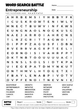 Printable Entrepreneurship Word Search Preview