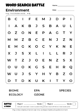 Printable Easy Environment Word Search