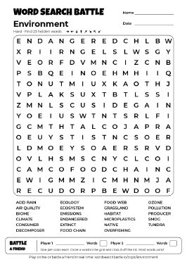 Printable Hard Environment Word Search