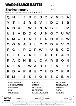 Printable Medium Environment Word Search