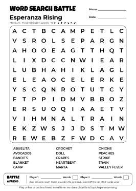 Printable Esperanza Rising Word Search