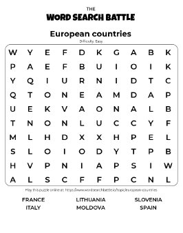 Printable European Countries Word Search