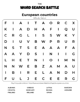 Printable European Countries Word Search