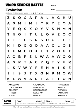 Printable Evolution Word Search
