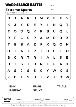 Printable Extreme Sports Word Search