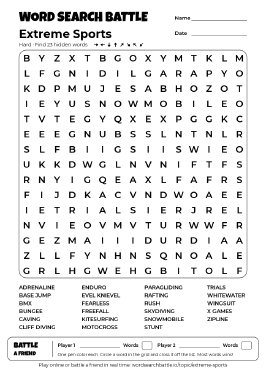 Printable Extreme Sports Word Search