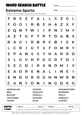 Printable Extreme Sports Word Search Preview