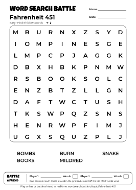 Printable Easy Fahrenheit 451 Word Search