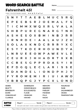 Printable Hard Fahrenheit 451 Word Search