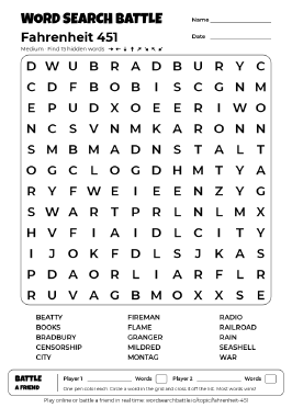 Printable Medium Fahrenheit 451 Word Search