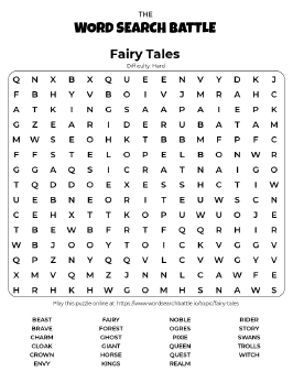 Printable Hard Fairy Tales Word Search