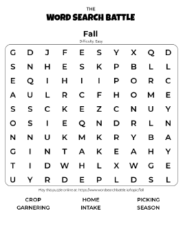 Printable Easy Fall Word Search