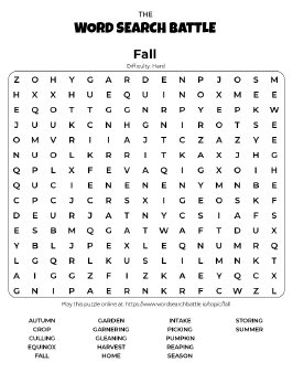 Printable Hard Fall Word Search
