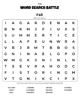 Printable Fall Word Search Preview