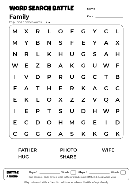 Printable Easy Family Word Search
